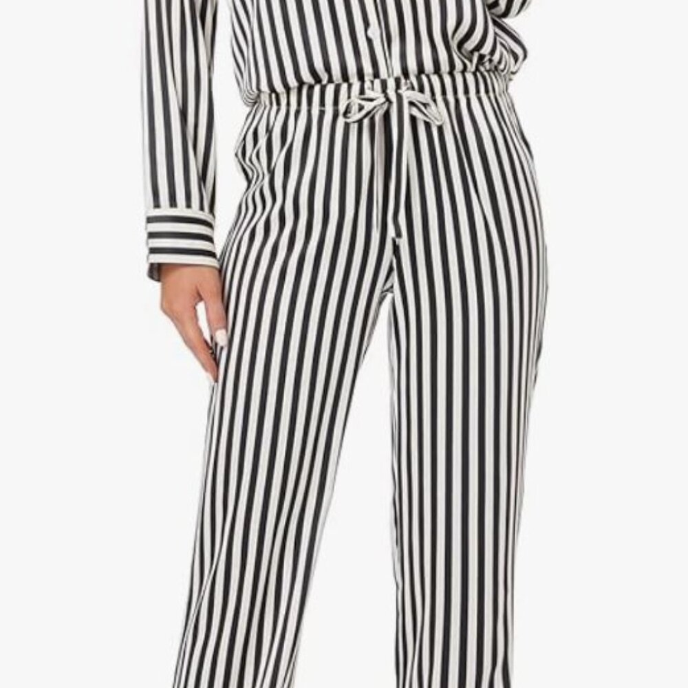 Serenedelicacy Women's Satin Pajama Set Long Sleeve Button Down Striped Silky - Picture 5 of 11